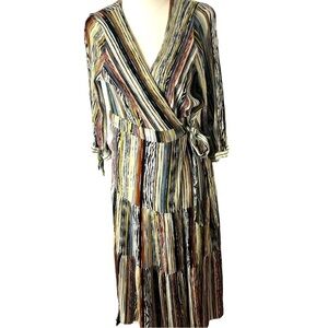 Figueroa and Flower MIDI Wrap Dress Women L Multicolor Stripes Wash and Wear